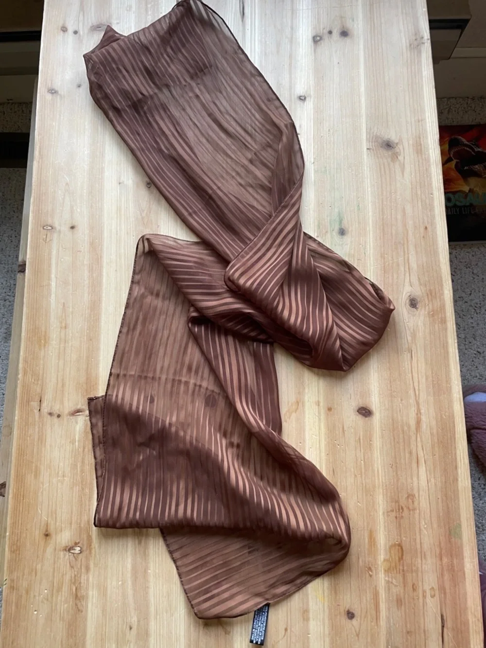 Long Sheer Brown Striped Scarf Hair Wrap Accessory